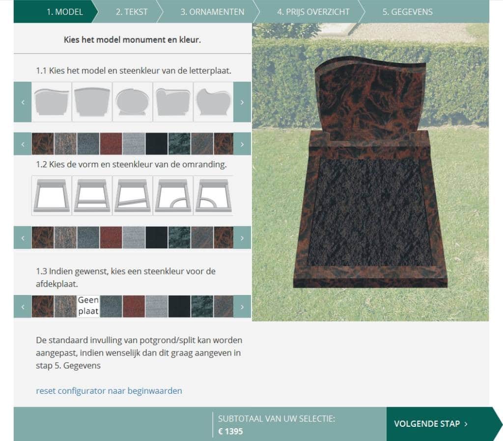 Online grafstenen ontwerpen met onze grafstenen ontwerpprogramma, hiermee kunt u snel en gemakkelijk in 3 eenvoudige stappen het grafmonument samenstellen, door de offerte online aan te vragen bespaart u op kosten.